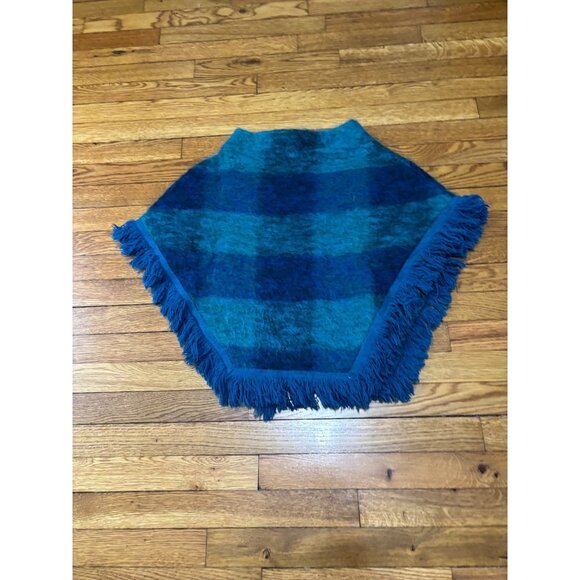 Lochcarron Of Scotland Womens Cape Blue Plaid Fringe Mohair Wool Shawl One Size - Picture 1 of 8